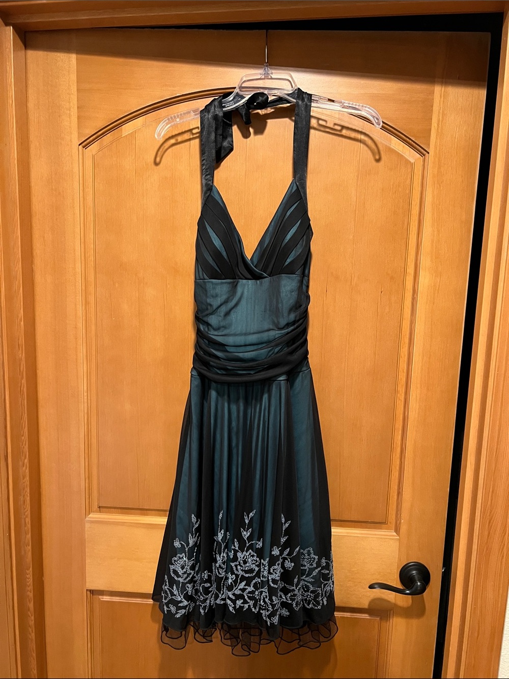 Black and Teal Halter Cocktail Dress
